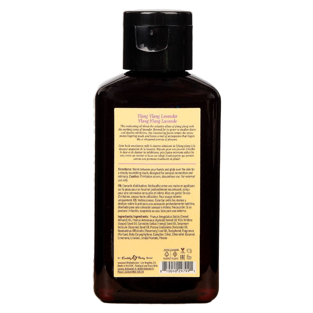 EB Aphrodisiac Massage Oil YLANG YLANG LAVENDER - 60 ml - Ylang Ylang & Lavender Scented Massage Oil - 60 ml Bottle back label