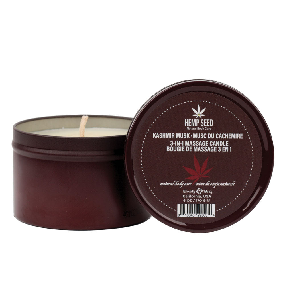 Hemp Seed 3-In-1 Massage Candle - Kashmir Musk (Brandy, Magnolia & Vanilla Musk) - 170 g in a jar
