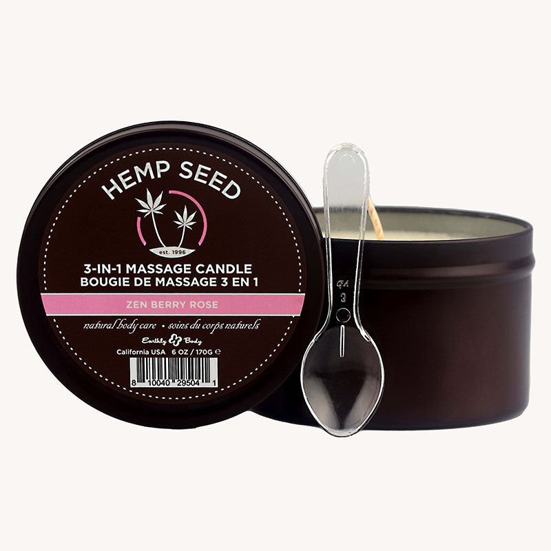 Hemp Seed 3-In-1 Massage Candle - Zen Berry Rose (Blackberry, Yellow Rose & Amber) - 170 g in a sleek container.