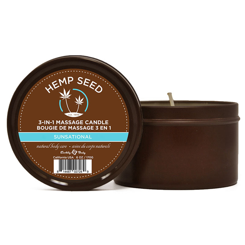 Hemp Seed 3-In-1 Massage Candle - Sunsational (Italian Bergamot, Juniper Berries & White Wood)- 170 g in a tin