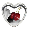Edible Massage Candle - Cherry Flavoured - 113 g in a heart-shaped container with cherries.
