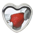Edible Massage Candle - Strawberry Flavoured - 113 g in a heart-shaped tin with a strawberry on top.