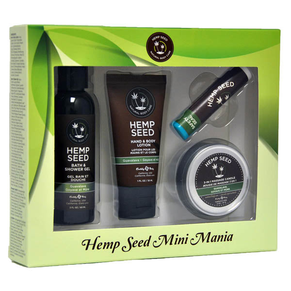 Hemp Seed Mini Mania - Guavalava (Guava & Blackberry) Scented Lotion Kit - 4 Piece Set with bath products