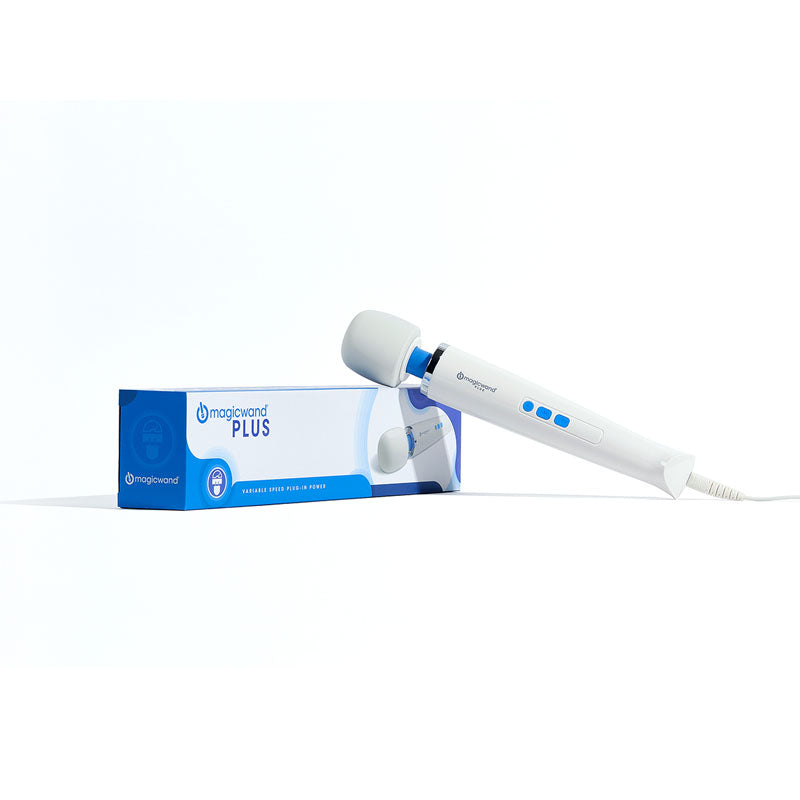 Magic Wand Plus -  Mains Powered Massage Wand on display with packaging, ideal for intimate essentials for her.