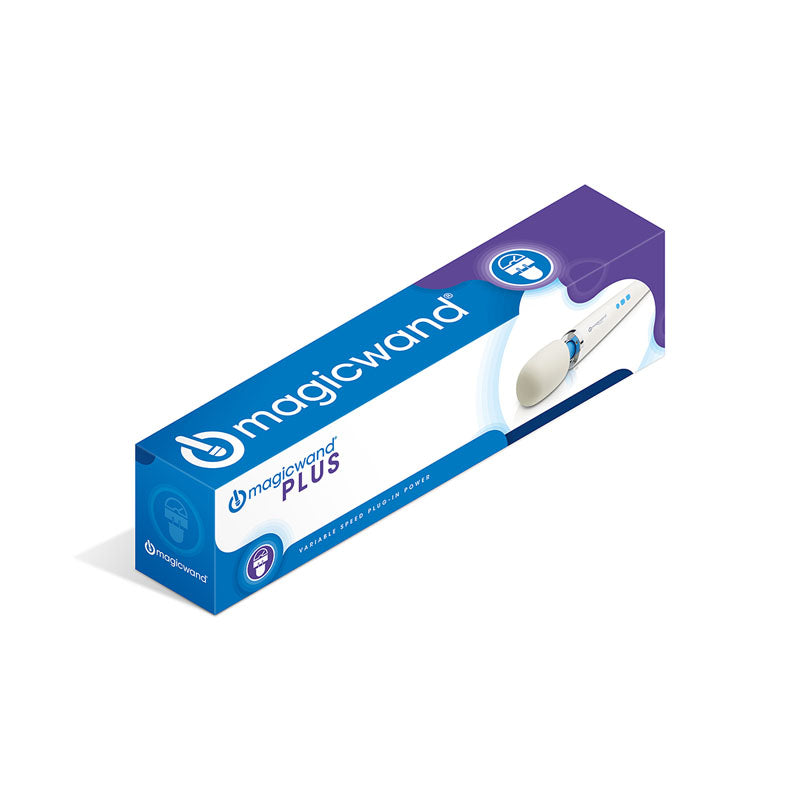 Magic Wand Plus -  Mains Powered Massage Wand packaging design featuring its sleek and modern appearance.