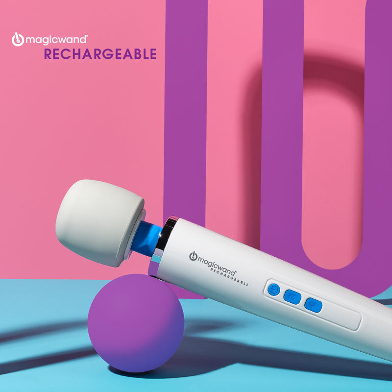 Magic Wand Rechargeable - Rechargeable Massage Wand on a colorful background, showcasing its sleek design and features.