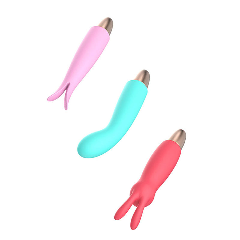 Adam & Eve PLAYFUL SEDUCTION KIT - USB Rechargeable Vibrator with 3 Interchangeable Sleeves in pink, teal, and red colors