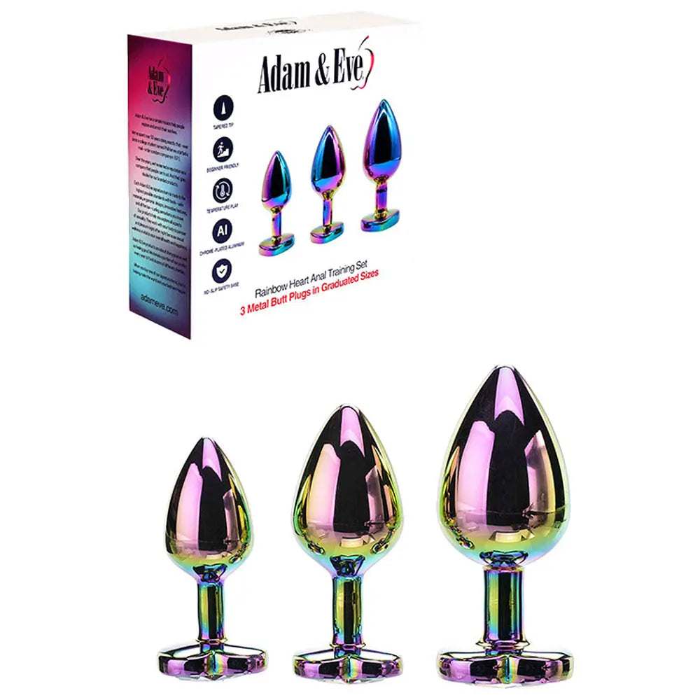 Adam & Eve RAINBOW HEART GEM ANAL TRAINING SET - Multicoloured Metal Anal Plugs with Gem Bases - Set of 3 Sizes Adam & Eve Discreet Intimate Essentials.
