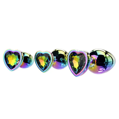 Adam & Eve RAINBOW HEART GEM ANAL TRAINING SET - Multicoloured Metal Anal Plugs with Gem Bases - Set of 3 Sizes Adam & Eve Discreet Intimate Essentials.