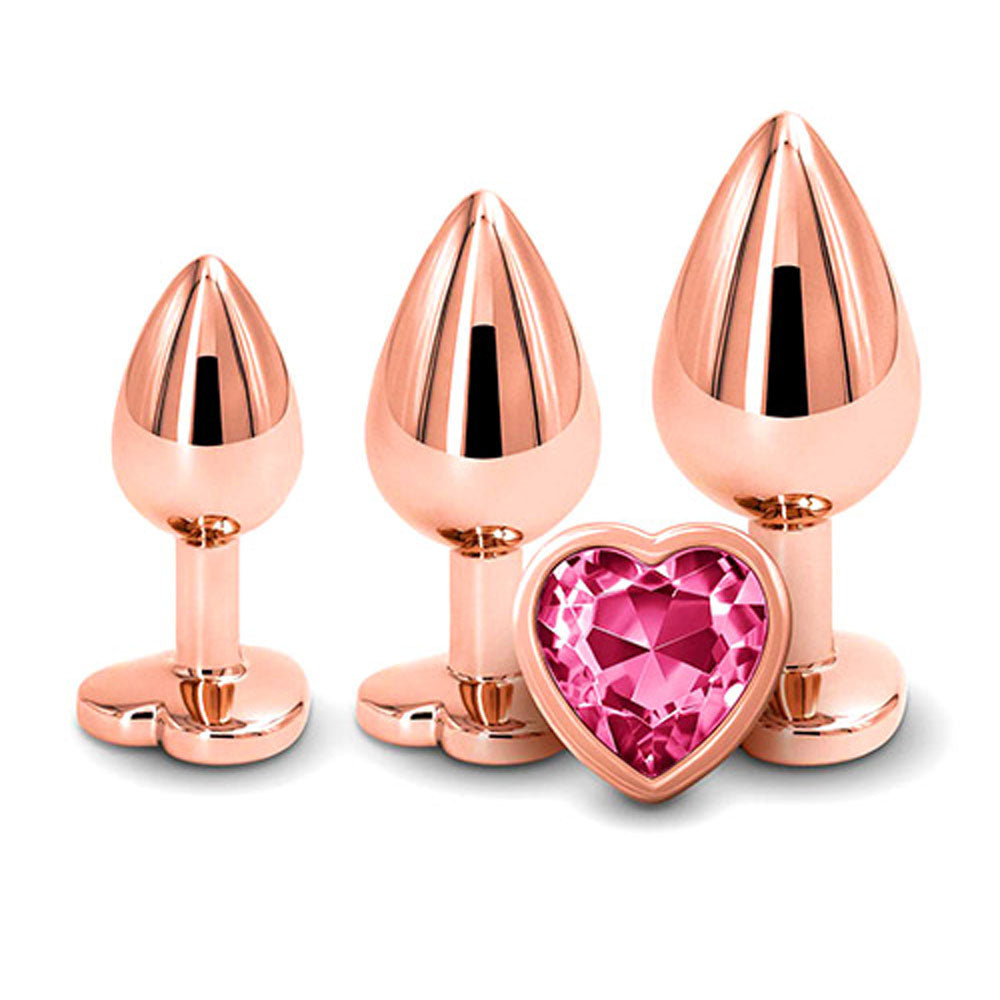 Adam & Eve  HEART GEM ANAL TRAINING SET -  Metal Anal Plugs with Pink Gem Bases - Set of 3 Sizes