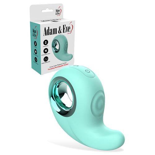 Adam & Eve CURVY CUTIE PLEASURE COMBO - Teal USB Rechargeable Tapping Stimulator next to its packaging.