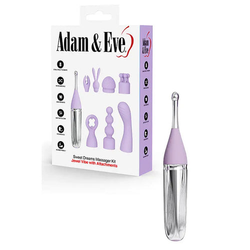 Adam & Eve SWEET DREAMS MASSAGER KIT - Lavender USB Rechargeable Point Stimulator with 8 Interchangeable Tips Adam & Eve Discreet Intimate Essentials.