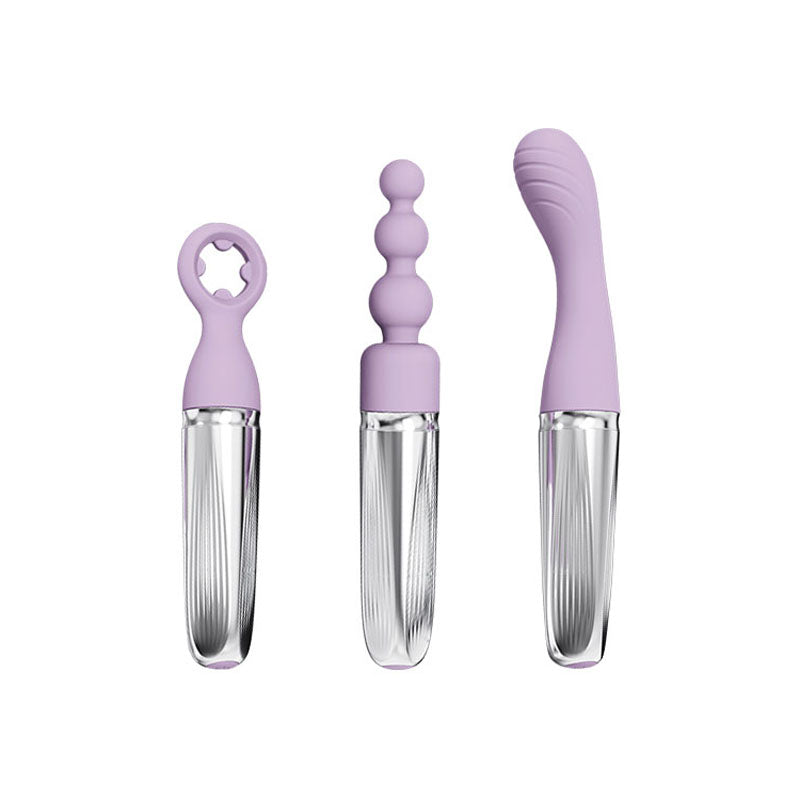 Adam & Eve SWEET DREAMS MASSAGER KIT - Lavender USB Rechargeable Point Stimulator with 8 Interchangeable Tips attachments.