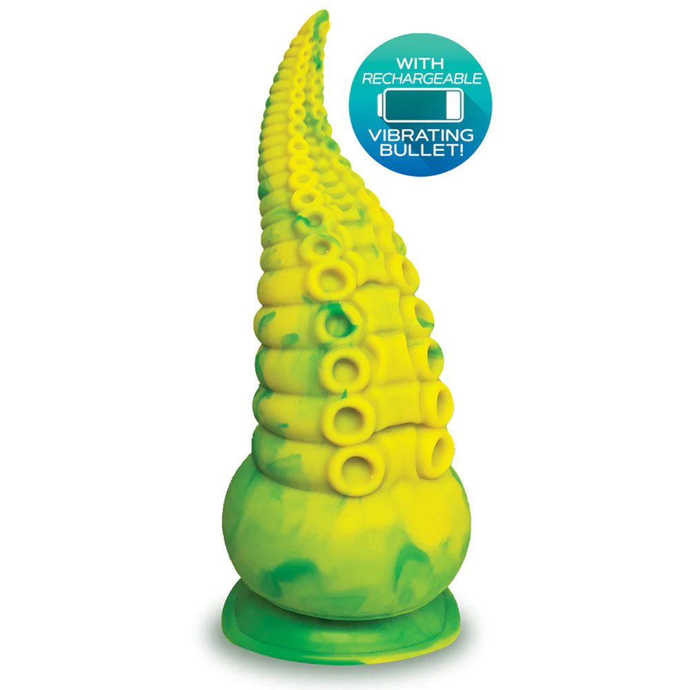 Alien Nation - Octopod - Yellow/Green 22.9 cm USB Rechargeable Vibrating Fantasy Dong on display.