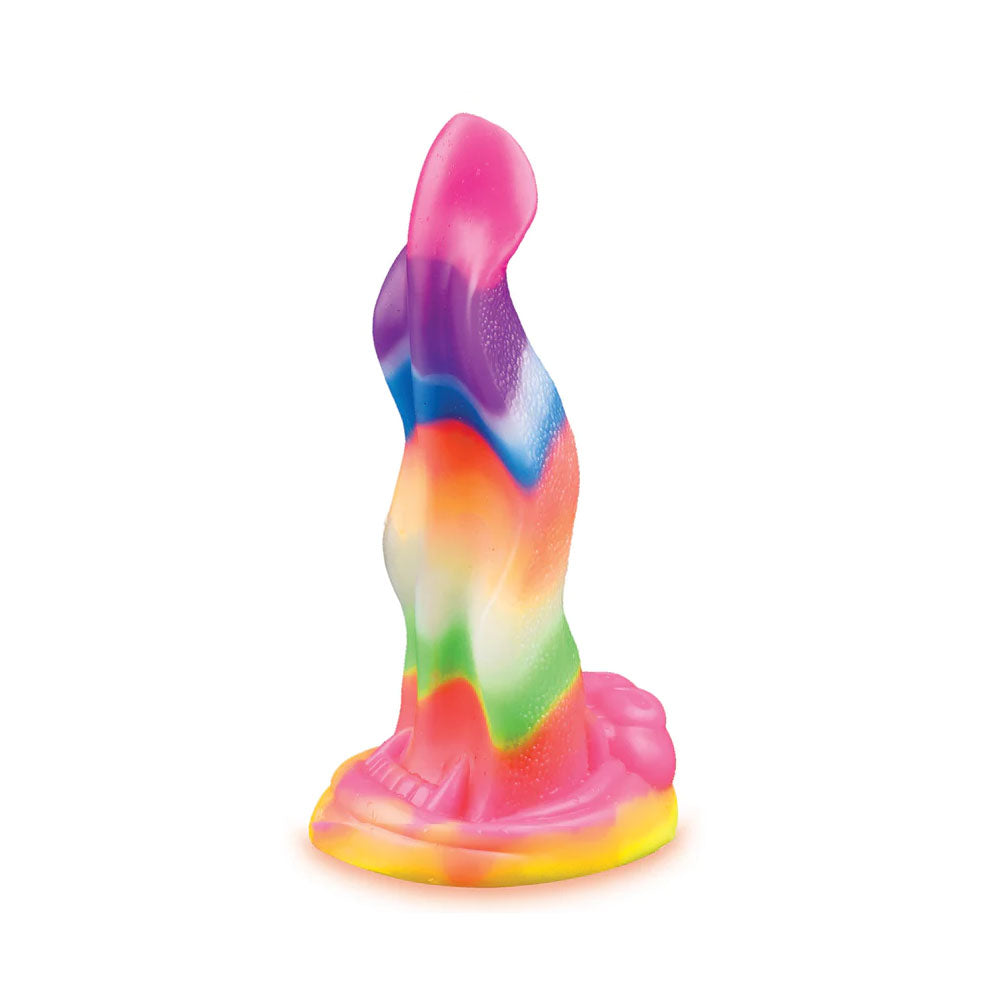 Alien Nation - Lick Of The Lair - Glow in Dark Rainbow 17.8 cm Fantasy Dong in vibrant rainbow colors.