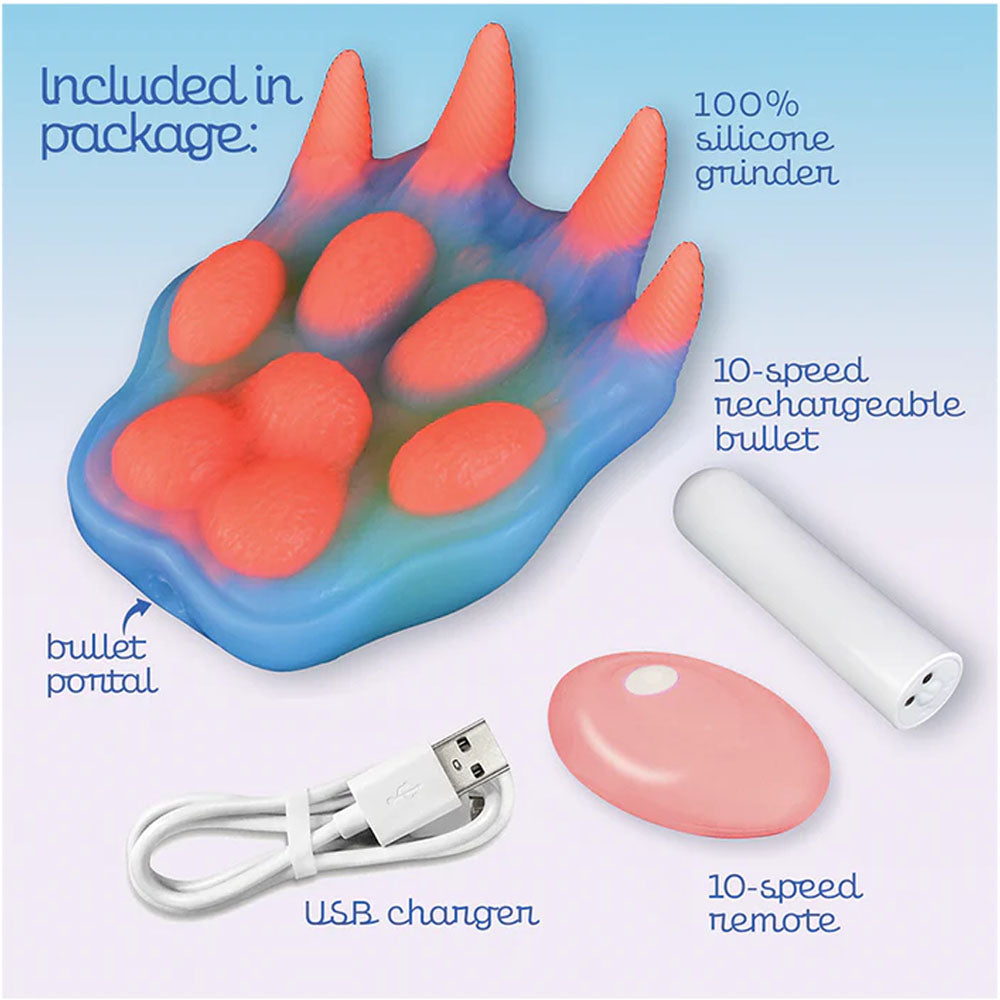 Alien Nation - Pantera -  USB Rechargeable Vibrating Fantasy Grinder Pad with Remote package contents including USB charger and remote.