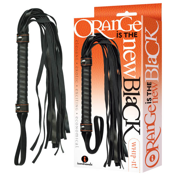 Orange Is The New Black - Whip-it! - Black Flogger Whip with leather-like strands and stylish orange stitching.