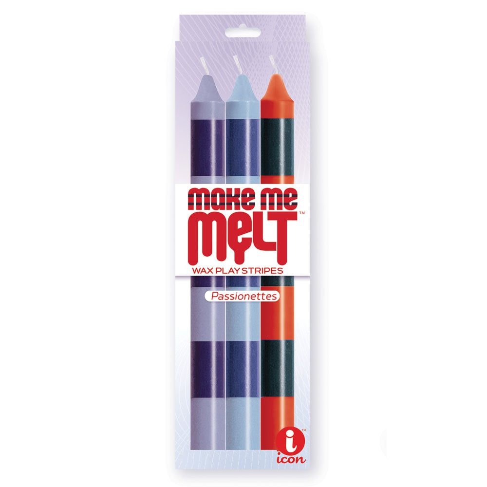 The 9's Make Me Melt Drip Candle 3-Pk, Passionettes - Passion  Drip Candles - 3 Pack in assorted colors.