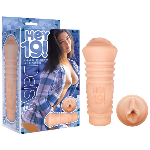 Hey 19! Daisy Haze -  Teen Vagina Stroker packaging and product on display for intimate essentials.