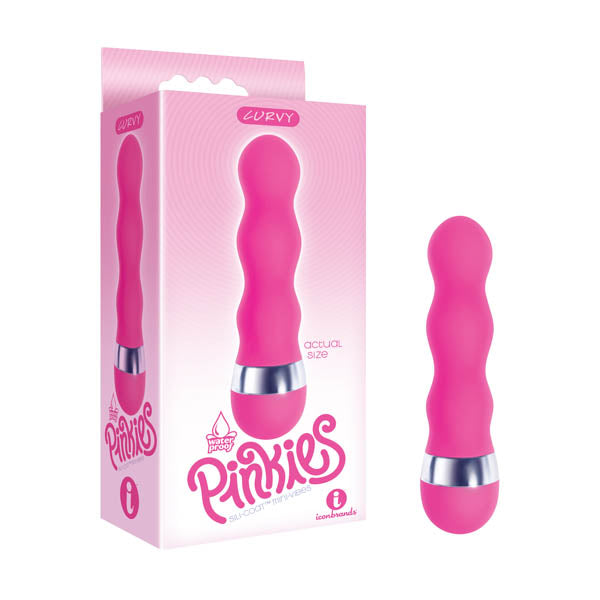 The 9's Pinkies, Curvy -  11.4 cm (4.5'') Vibrator in packaging with cute pink design and smooth curves.