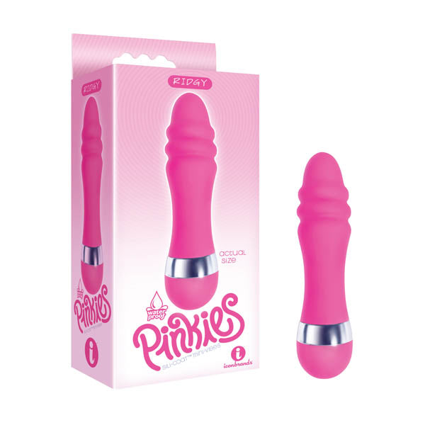 The 9's Pinkies, Ridgy - 11.4 cm (4.5'') Vibrator in packaging, showcasing its cute pink design and smooth curves.