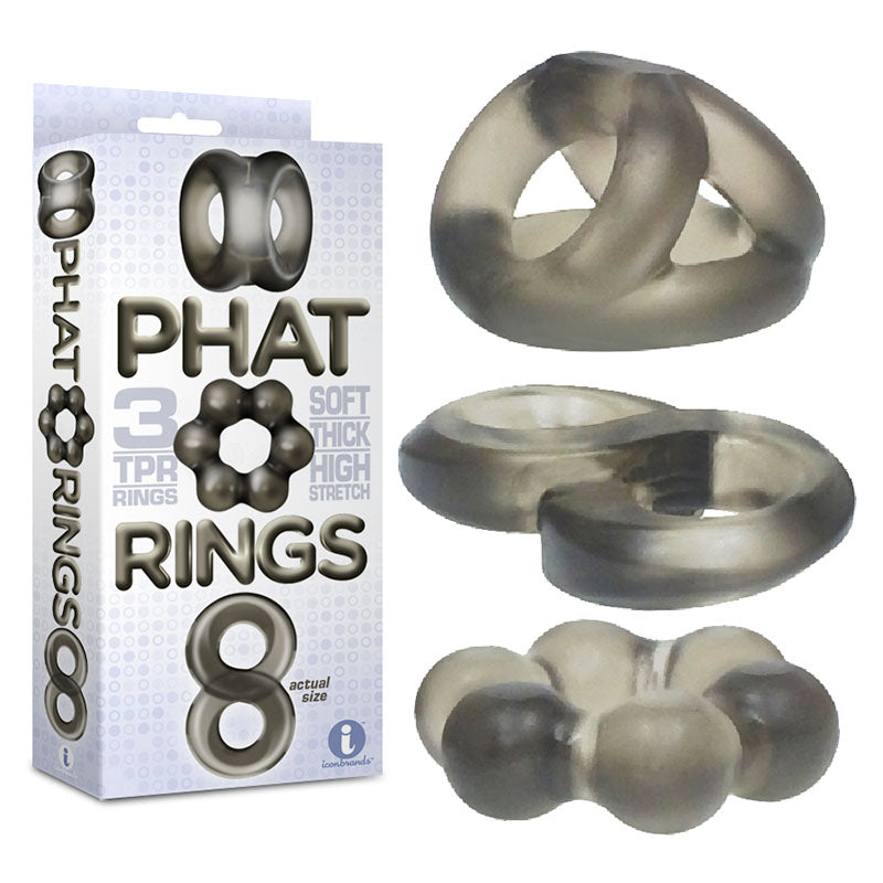 The 9's Phat Rings - Smoke Cock Rings - Set of 3, soft, thick, stretchy TPR material for intimate essentials.