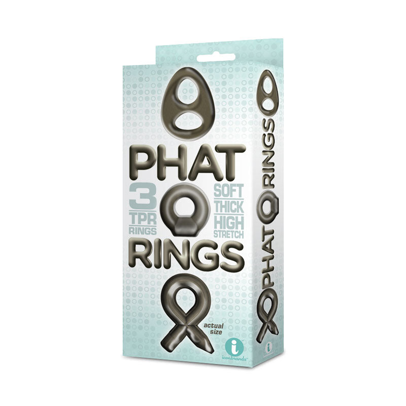 The 9's Phat Rings - Smoke Cock Rings - Set of 3 packaging with soft, stretchy TPR material.