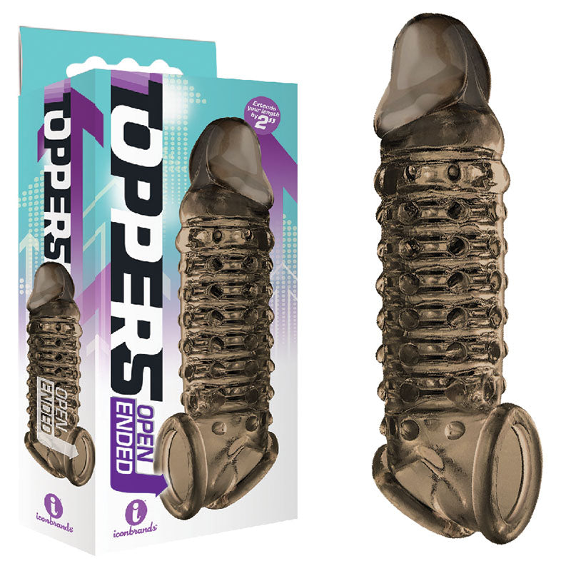 The 9's Toppers Open Ended - Smoke Penis Extension Sleeve for enhancing intimate experiences.