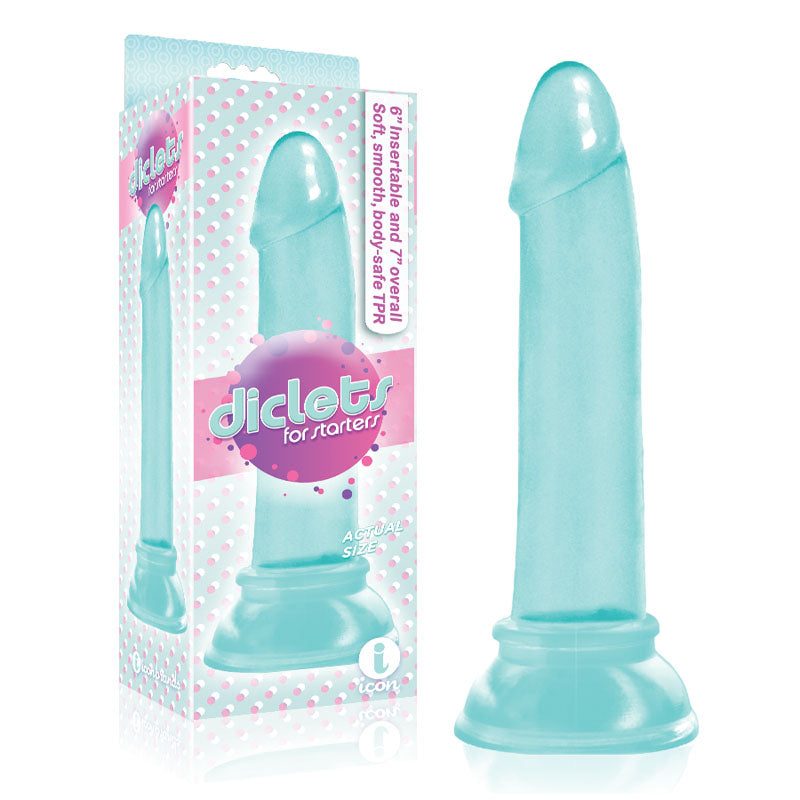 The 9's Diclets - Aqua 17.8 cm (7'') Dong in packaging, showcasing its soft, smooth design and strong suction cup.