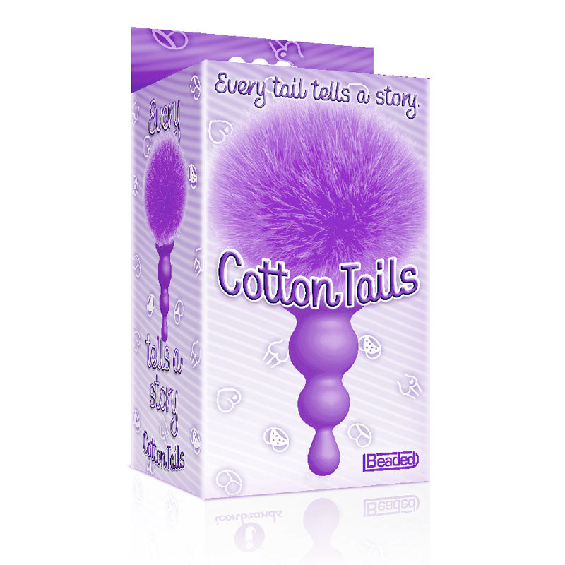 The 9's Cottontails, Beaded,  -  Butt Plug with Bunny Tail packaging in vibrant purple color.