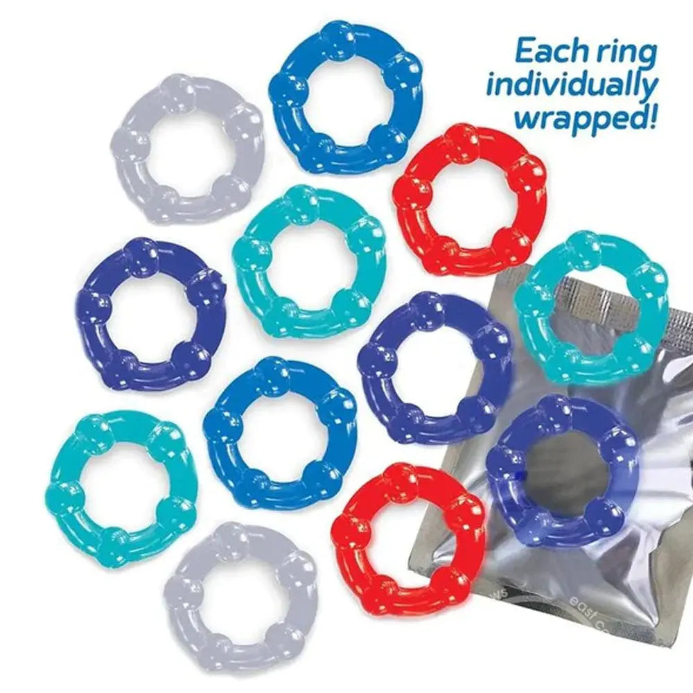 Affordable quality Baller's Dozen - Beaded - Individually Wrapped Cock Rings - Pack of 12  from Icon Brands by Discreet Intimate Essentials with Discreet Delivery 