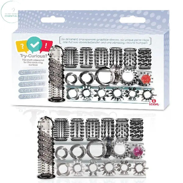 Affordable quality Try-Curious Cock Ring & Sleeve Set - Clear - 15 Piece Set  from Icon Brands by Discreet Intimate Essentials with Discreet Delivery 