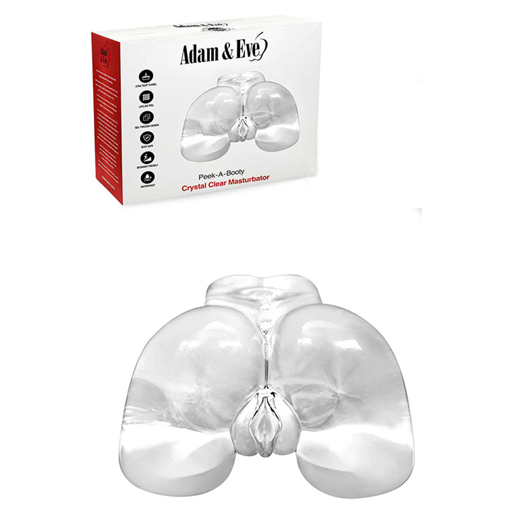 Adam & Eve PEEK A BOOTY -  Doggy Style Masturbator in crystal clear design, featuring realistic shape and texture.
