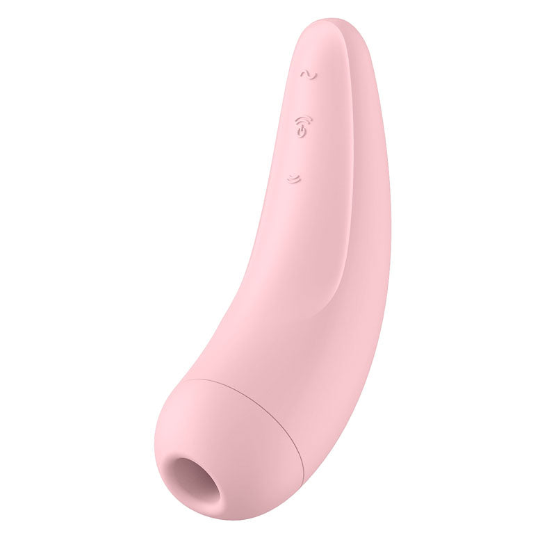 Satisfyer Curvy 2+ - App Contolled Touch-Free USB-Rechargeable Clitoral Stimulator with Vibration in soft pink silicone.