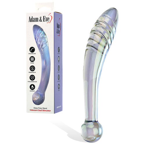 Adam & Eve FAIRY WAND - 22 cm Glass Dildo with iridescent design and ribbed texture for enhanced pleasure.