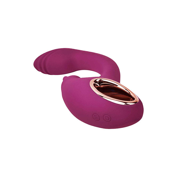 Adam & Eve ROSE GOLD CLIT TICKLER - 22 cm USB Rechargeable Rabbit Vibrator in vibrant purple with elegant gold accents.
