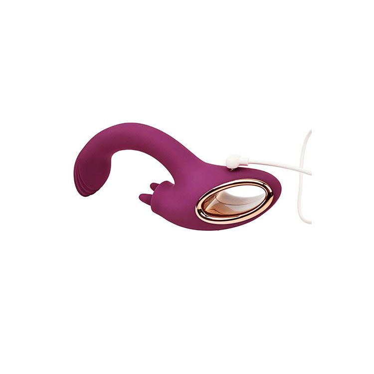Adam & Eve ROSE GOLD CLIT TICKLER - 22 cm USB Rechargeable Rabbit Vibrator features bunny ear clitoral stimulators.