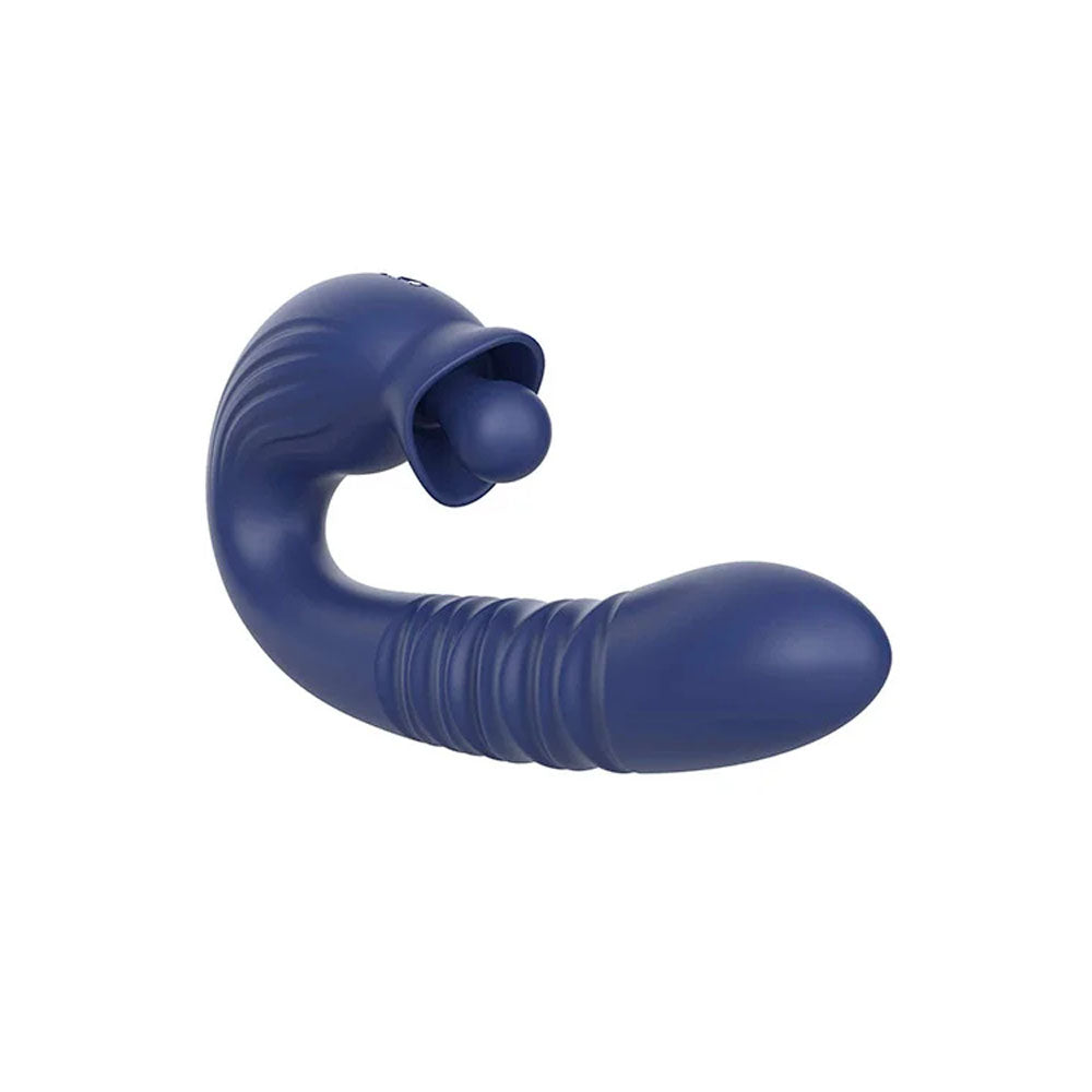 Adam & Eve THE BIG BALLER - Navy 18.8 cm USB Rechargeable Thrusting Rabbit Vibrator for dual stimulation.