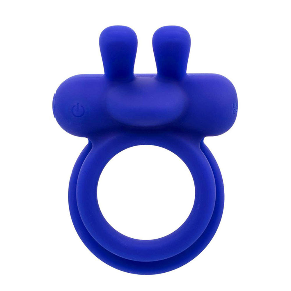 Adam & Eve ROCKIN RABBIT 2.0 -  USB Rechargeable Vibrating Cock Ring with Wireless Remote in blue.