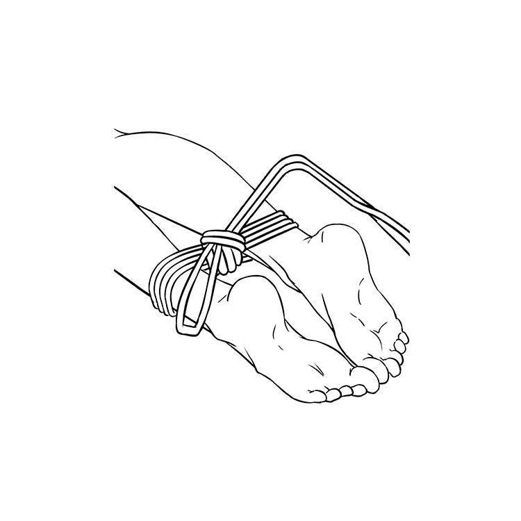 Illustration of feet tied with soft bondage rope for restraint and erotic play.