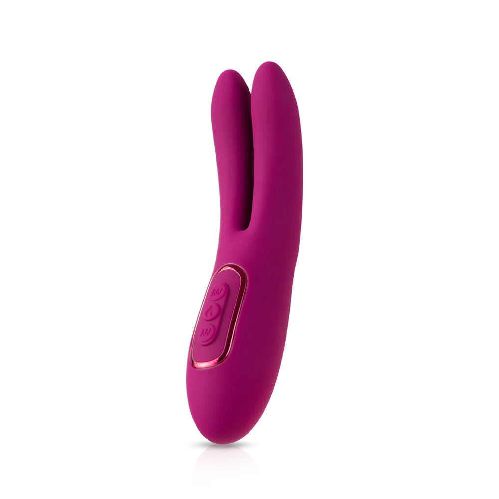 JimmyJane Solis Ascend 2 PRO -  16 cm USB Rechargeable Dual Tip Stimulator in vibrant pink color.