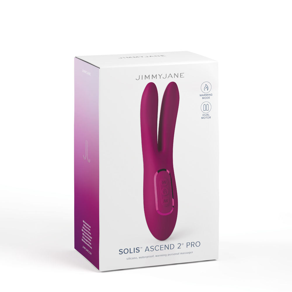 JimmyJane Solis Ascend 2 PRO -  16 cm USB Rechargeable Dual Tip Stimulator packaging display.