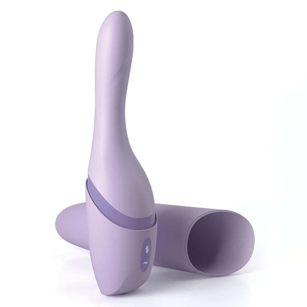 JimmyJane Hello Bang - 27 cm USB Rechargeable Warming & Thrusting Vibrator in soft lavender color.