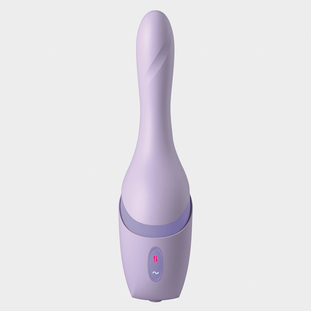 JimmyJane Hello Bang - 27 cm USB Rechargeable Warming & Thrusting Vibrator in soft lavender color.