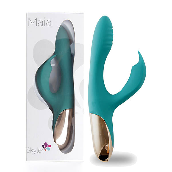 Maia Skyler - 21.6 cm USB Rechargeable Bendable Rabbit Vibrator in packaging, designed for intimacy and pleasure.