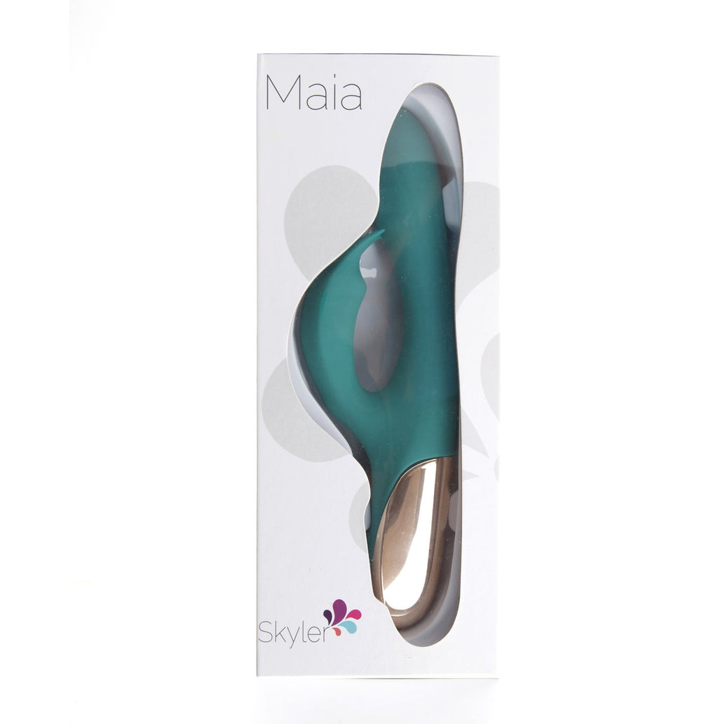 Maia Skyler - 21.6 cm USB Rechargeable Bendable Rabbit Vibrator packaging front view displaying its design.