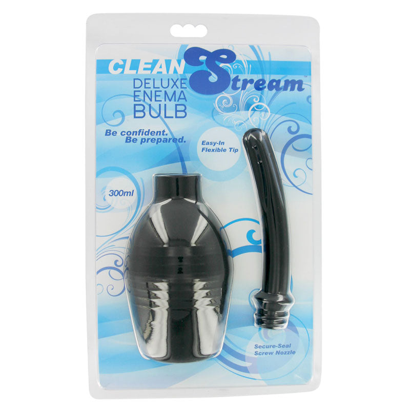 Cleanstream Deluxe Enema Bulb -  Douche packaging featuring easy-in flexible tip and secure-seal screw nozzle.