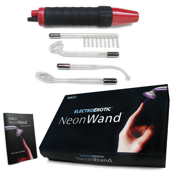 KinkLab Neon Wand Electrosex Kit -  E-Stim Kit - 5 Piece Set including wand and glass attachments.