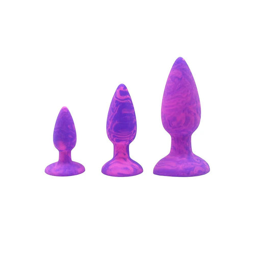 Adam & Eve COLOUR SWIRL Anal Plug Set - /Pink Butt Plugs - Set of 3 Sizes featuring colorful designs.