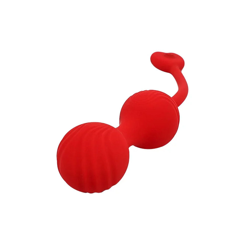 Adam & Eve SWEETHEART Kegel Trainer -  USB Rechargeable Vibrating Kegel Balls with Remote in red, perfect for pelvic floor workouts.
